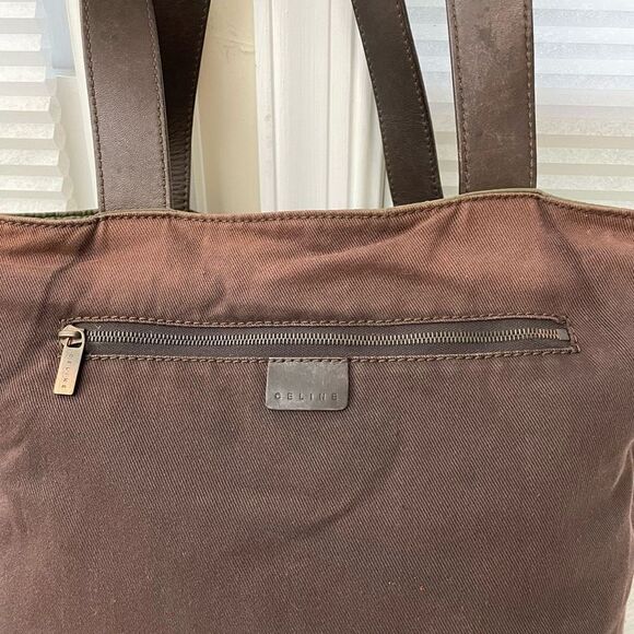 Celine Vintage Reversible Green Nylon & Brown Canvas Tote Shoulder Bag medium - Picture 6 of 12